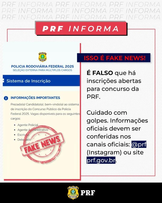Concurso PRF com 1.142 vagas é fake! Inscrições são falsas! 1 Concurso PRF falso