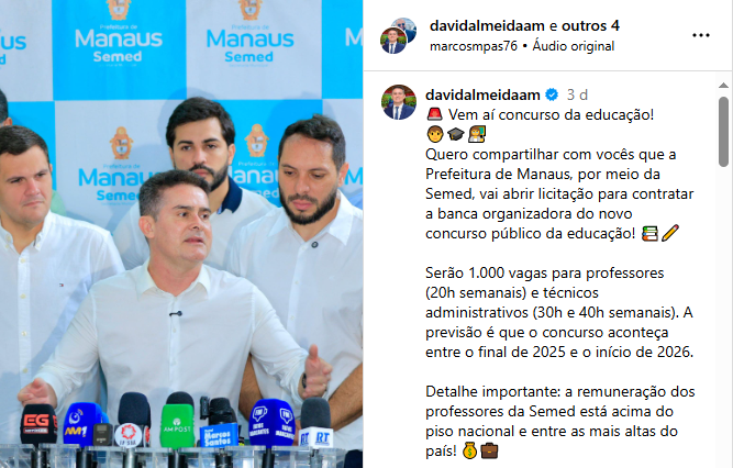 Concurso Semed Manaus: Edital anunciado com 1.500 vagas! 1 Concurso Semed Manaus Anuncio Edital