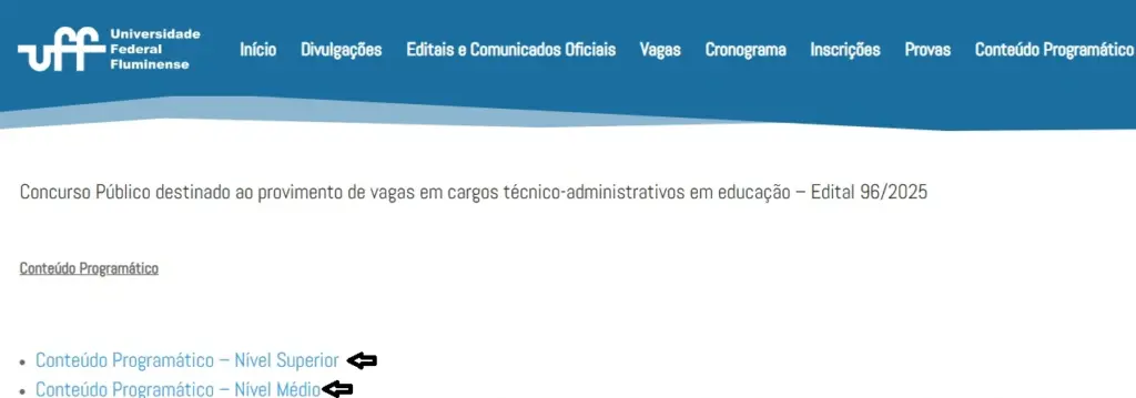 Concurso UFF: Publicado o conteúdo programático das provas! 1 Conteudo programatico Concurso UFF