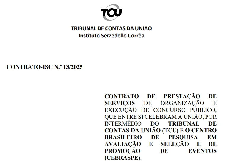 Concurso TCU: Banca contratada! Edital já pode sair! 1 Contrato Cebraspe