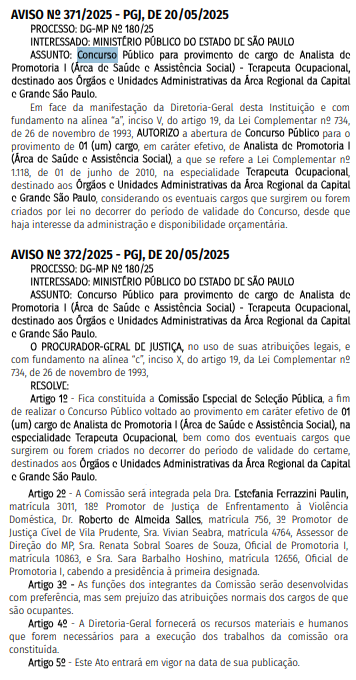 Concurso MP SP Analista de Promotoria I: Comissão formada! Edital em breve! 1 Autorização do concurso MP SP Analista de Promotoria I!