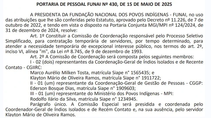 Concurso Funai: Comissão formada! 1.938 vagas temporárias! 1 Comissão organizadora do concurso Funai foi formada!