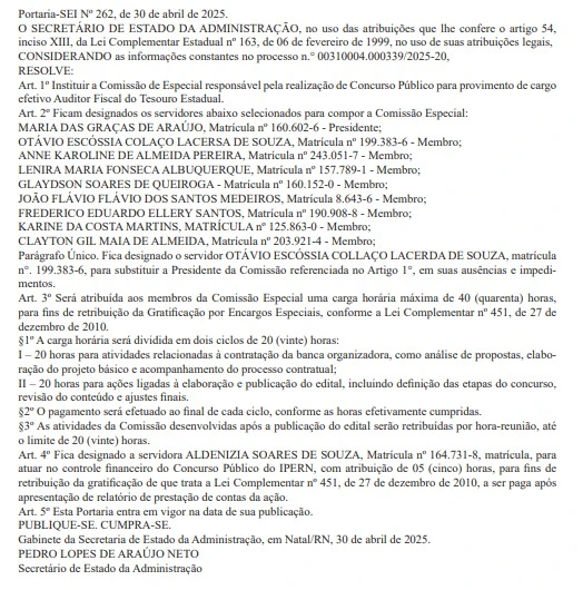 Concurso Sefaz RN: Edital em agosto com 100 vagas! 1 Comissão organizadora do concurso Sefaz RN!