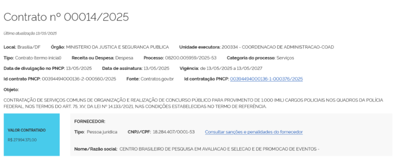 Concurso PF: Publicado o contrato com o Cebraspe! Edital a qualquer momento! 1 Contrato com a banca do concurso PF Policial