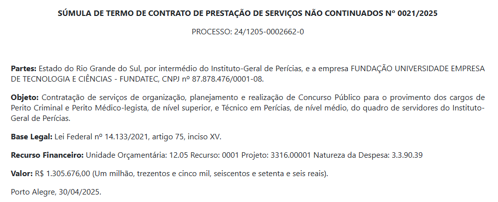 Concurso IGP RS tem banca contratada! Edital já pode sair! 1 contrato IGP