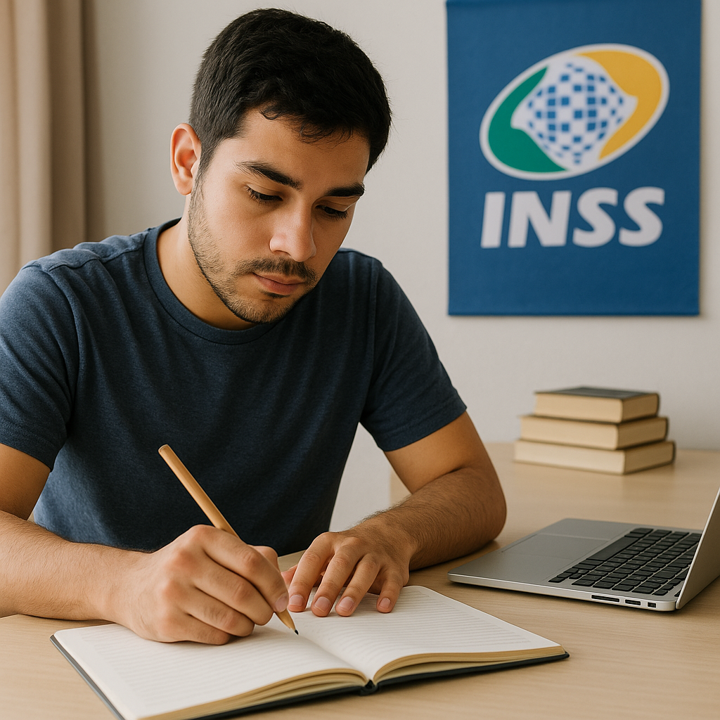 O que cai na prova do concurso INSS? 1 Imagem gerada por IA/ Candidato do concurso INSS se preparando para a prova