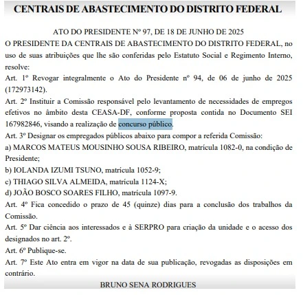 Concurso Ceasa DF: Comissão formada! Edital em breve! 1 Comissão organizadora do concurso Ceasa DF foi formada!