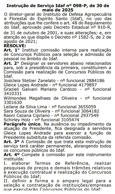 Concurso Idaf ES: Comissão formada! Edital em breve! 1 Comissão organizadora do concurso Idaf ES foi formada!