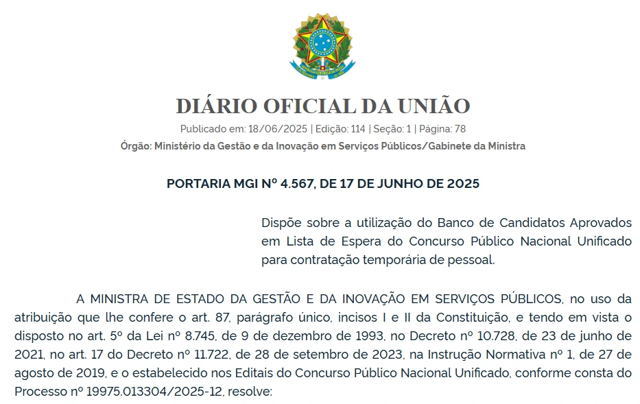 Concurso CNU: Confira as regras para o uso do cadastro reserva! 1 concurso cnu cadastro reserva diario oficial