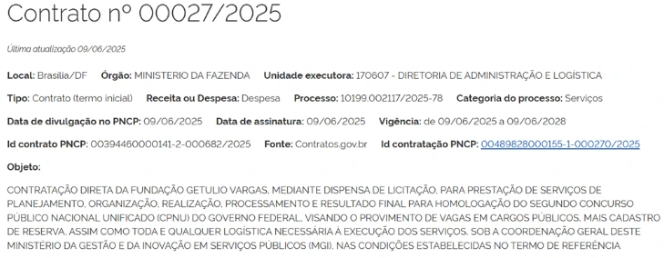 Concurso Unificado 2025: Banca contratada para 3.652 vagas! 1 Termo de contratação da banca do Concurso Unificado 2025