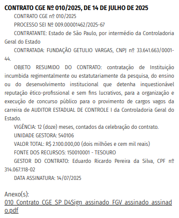Concurso CGE SP: Banca contratada! 200 vagas! 1 Banca do concurso CGE SP foi contratada!