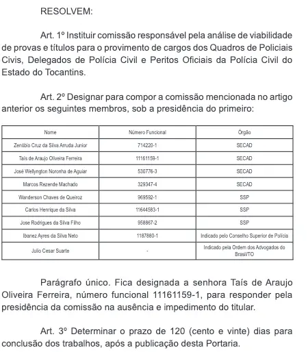 comissão organizadora do concurso pc to definida em 2024