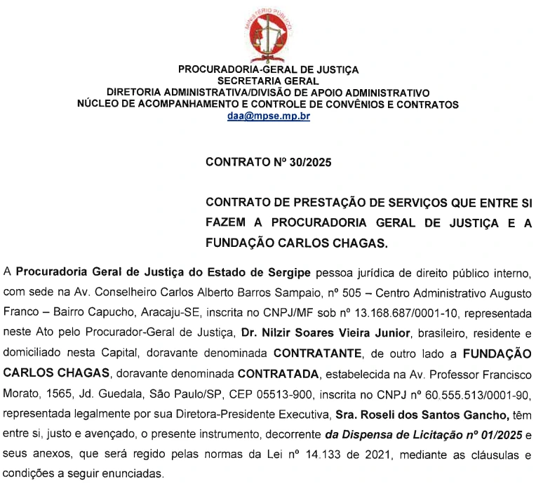 Concurso MP SE: Conheça as vagas e etapas do certame! 1 Contrato da banca do concurso MP SE