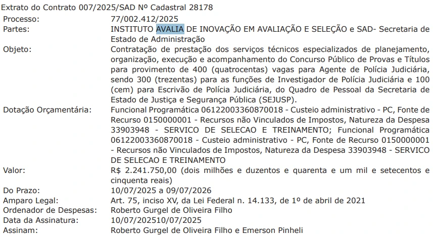 Concurso PC MS: Extrato de contrato divulgado! Edital até setembro! 1 Extrato do contrato com a banca do concurso PC MS
