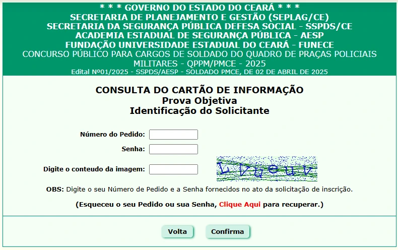 Concurso PM CE Soldado: Liberada a consulta ao local de prova! 1 Consulta do cartão de informação do concurso PM CE