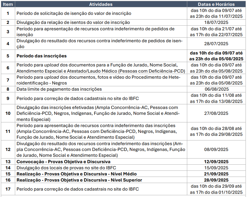 Cronograma oficial do concurso TJ PE