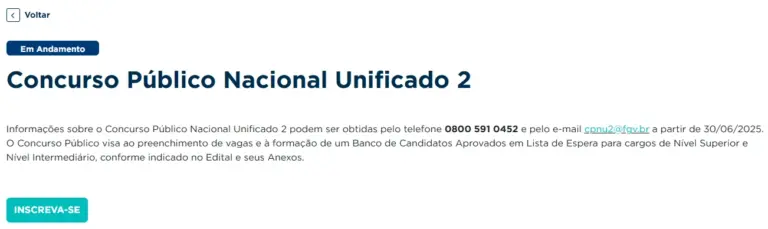 portal de inscrição do concurso INSS Analista