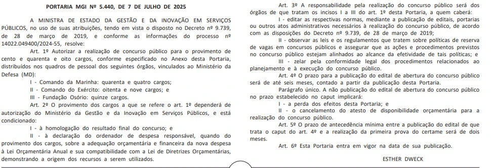 Concurso Ministério da Defesa: Edital autorizado! 148 vagas! 1 Portaria do concurso Ministério da Defesa!
