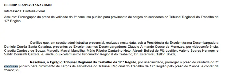 Concurso TRT ES: Tem prazo de validade prorrogado! 1 Prorrogação do concurso TRT ES!