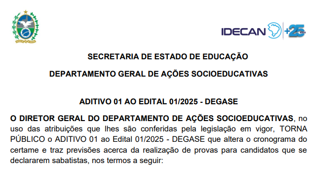 Concurso Degase RJ: Edital passa por retificação aumentando número de vagas! 1 retificacao concurso degase