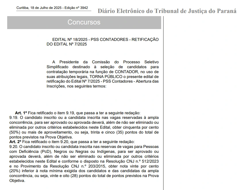retificação do edital do concurso TJ PR