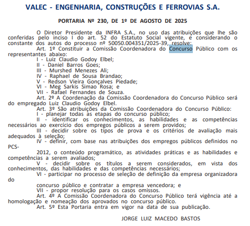 Comissão organizadora do concurso Valec formada!