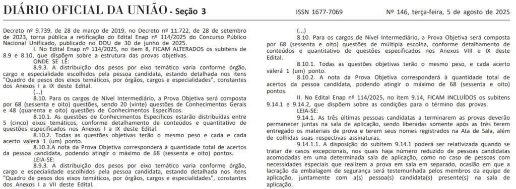 CNU 2025 passa por nova retificação; veja o que muda! 1 Publicação de retificação do CNU 2025