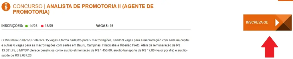 Passo a passo para fazer a inscrição no concurso MP SP Analista de Promotoria! 1 Página de inscrição no concurso MP SP Analista de Promotoria II