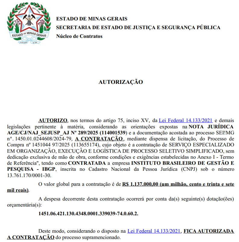 Concurso Polícia Penal MG: Edital com mais de Mil vagas pode sair em breve! 1 Banca do processo seletivo do concurso polícia penal MG contratada