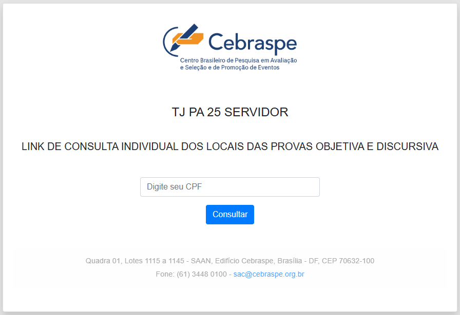 Concurso TJ PA: Locais de prova estão disponíveis! 1 Página de consulta ao local de prova do concurso TJ PA