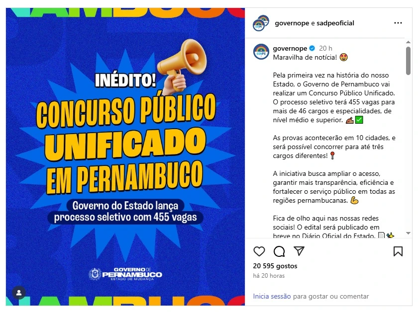 Concurso Unificado PE: Edital anunciado! 455 vagas! 1 Concurso Unificado PE foi anunciado!