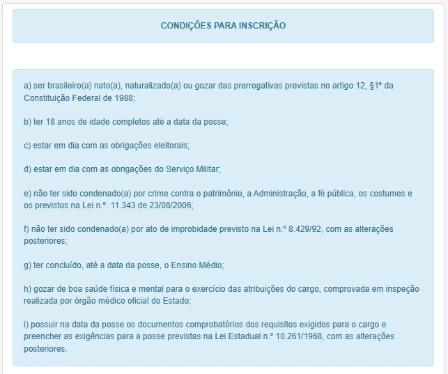 Concurso TJ SP Escrevente Inscrição: Guia completo! 1 Tabela de condições para inscrição no concurso TJ SP Escrevente