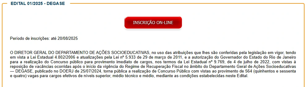 Inscrição do concurso Degase