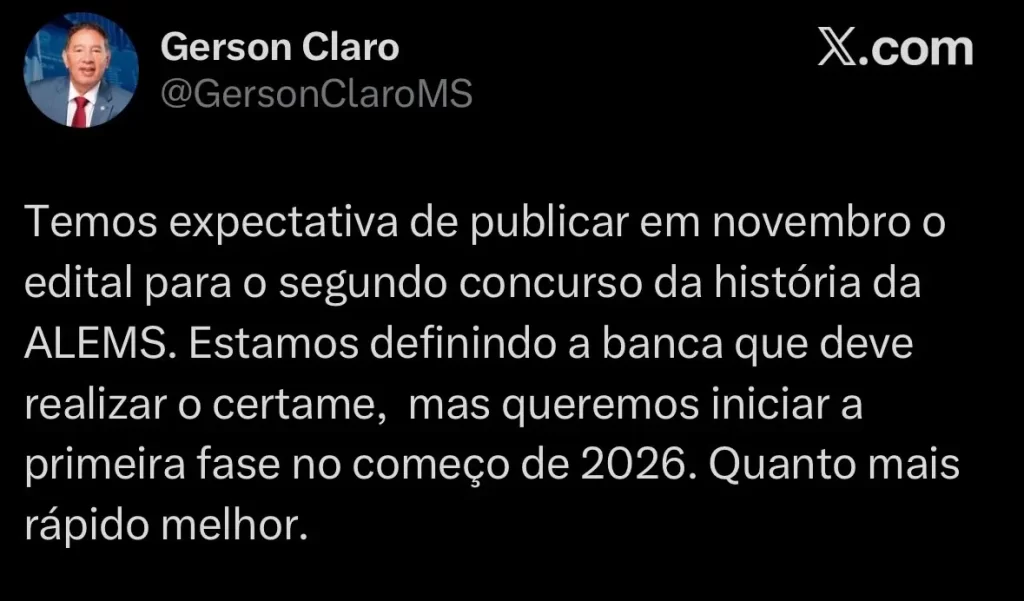 Concurso ALEAMS está em fase de escolha da banca