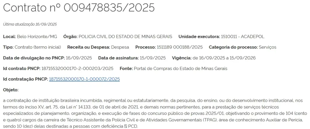 Contrato com a banca organizadora