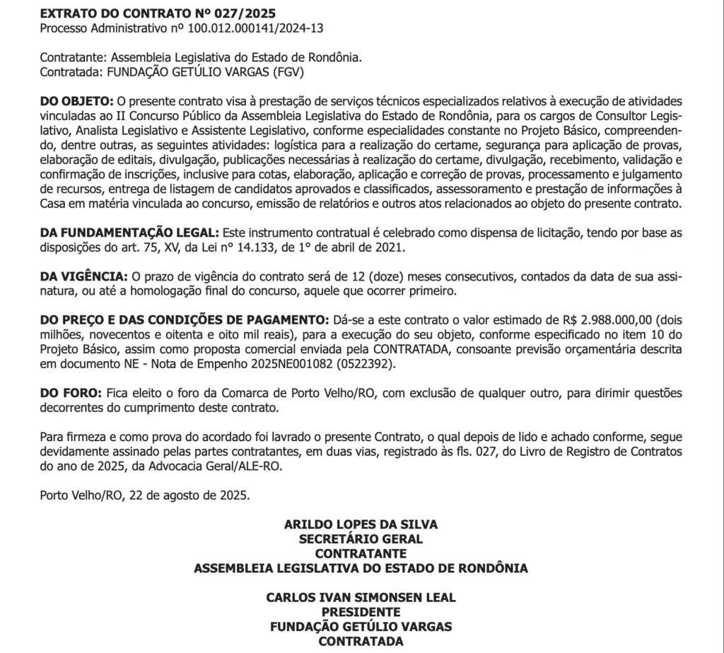 Banca organizadora do concurso ALERO foi contratada!