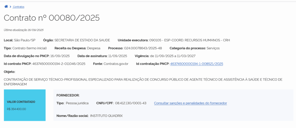 Concurso SES SP: Banca contratada! 292 vagas! 1 Contrato da banca organizadora do concurso SES SP!