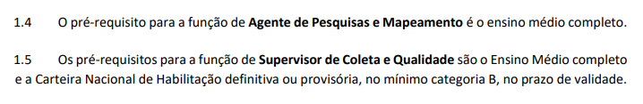 Texto retirado do edital do concurso IBGE com os requisitos para posse dos cargos.