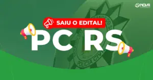 Imagem com o brasão da Polícia Civil do Rio Grande do Sul e o texto “Saiu o edital! Concurso PC-RS”.