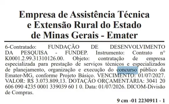 Concurso Emater MG: Fundep é contratada! Edital em breve! 1 concurso emater mg