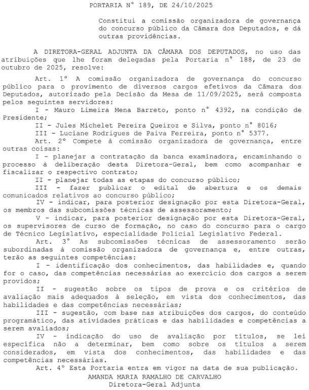 Concurso Câmara dos Deputados Portaria