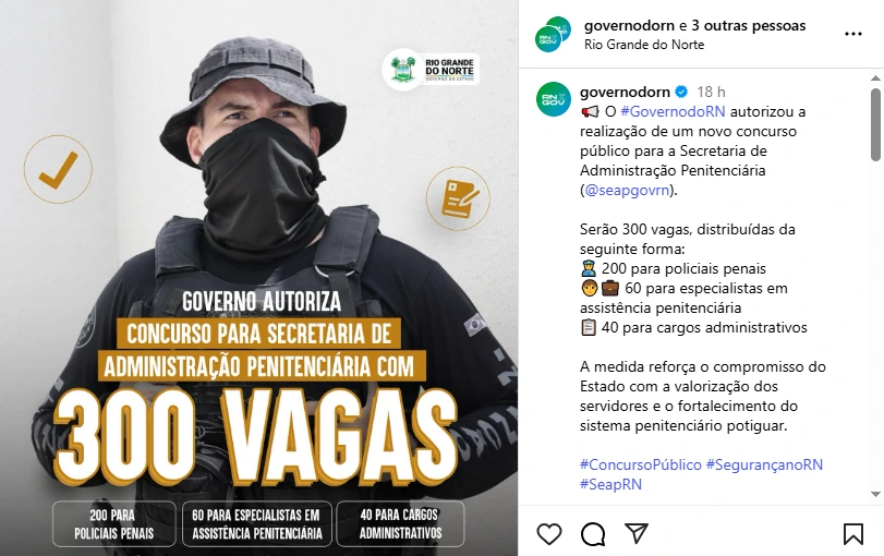 Concurso Polícia Penal RN: Edital autorizado! 300 vagas! 1 Concurso Polícia Penal RN Anúncio