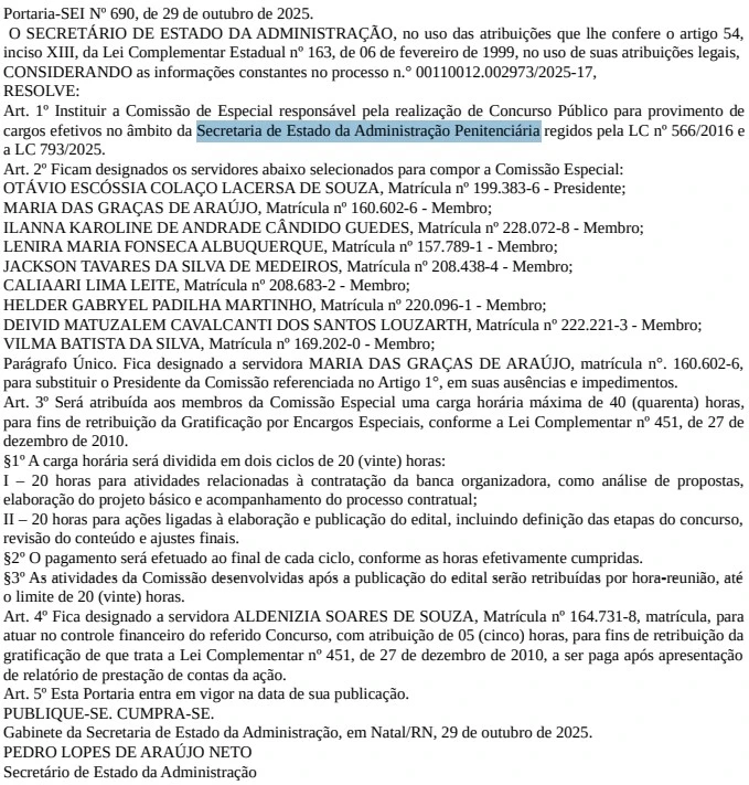 Concurso Polícia Penal RN: Comissão formada! 300 vagas! 1 Concurso Polícia Penal RN Comissão