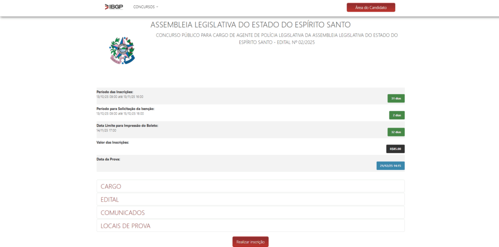 Passo a passo para fazer a inscrição no concurso ALES! 1 Imagem página de inscrição concurso Ales. Passo 1