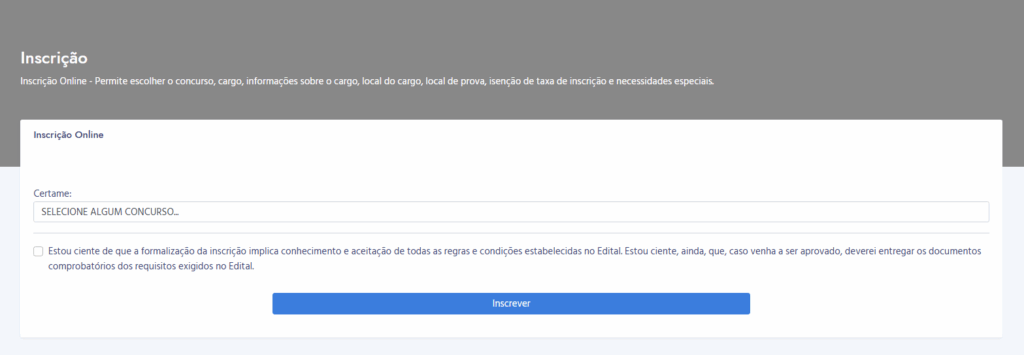 Passo a passo para fazer a inscrição no concurso ALES! 3 Imagem página de inscrição concurso Ales. Passo 3