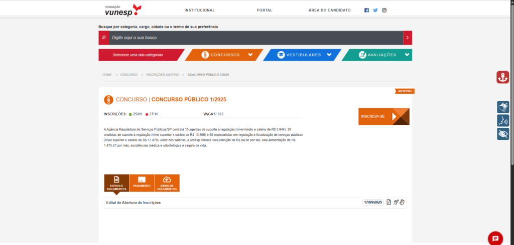 Passo 1 para fazer a inscrição concurso Arsesp.