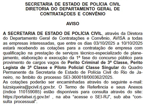 Licitação do concurso PC RJ!