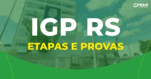 Dito pelo ChatGPT: Imagem da fachada do Instituto-Geral de Perícias do Rio Grande do Sul com o texto “Etapas e provas! Concurso IGP-RS”.