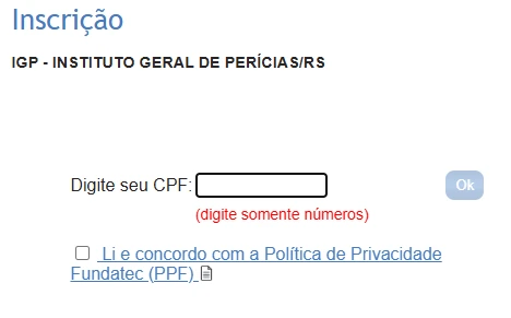 Passo a passo para fazer a inscrição no concurso IGP RS! 1 passo 1 - inscrição no concurso IGP RS