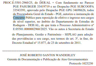Concurso DER AL: Edital autorizado! 20 vagas! 1 Concurso DER AL foi autorizado